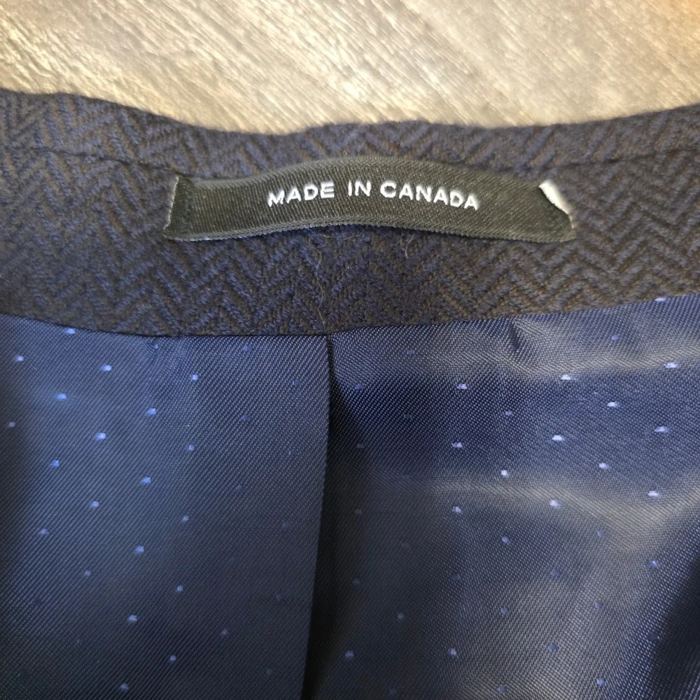 Calvin Klein Mens‎ Navy Blue Herringbone 100% Wool 3-Button Blazer Jacket Canada
